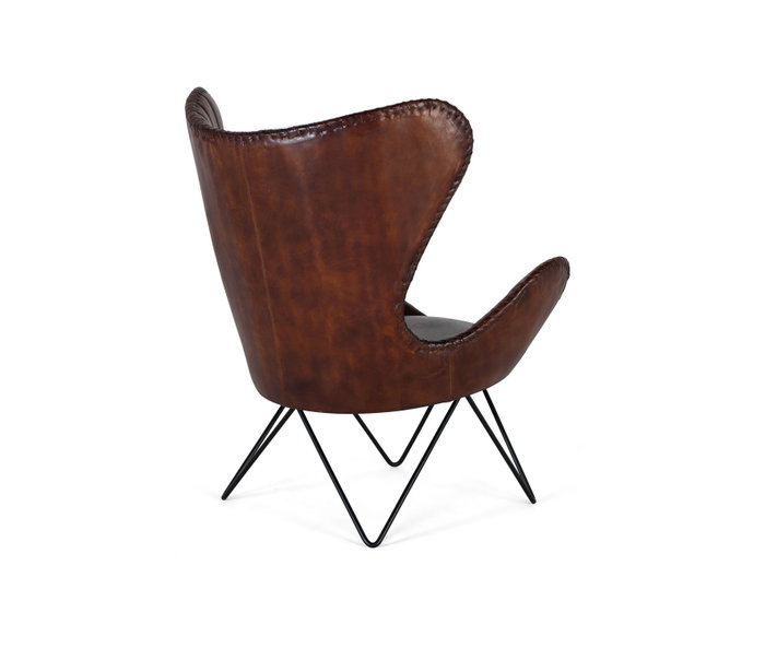 GINER Y COLOMER Sillón tapizado en piel natural marrón con patas de metal